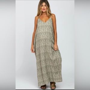 Olive Printed Sleeveless Maternity Maxi Dress - NWOT